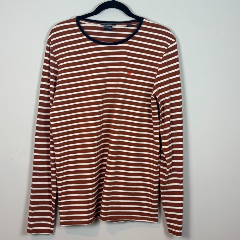 Scotch & Soda Mens Orange Striped Cotton Long Sleeve Tee SZ Large Classic Preppy